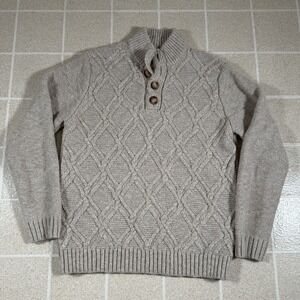 Immagini Italy Cable Knit Mock Neck Button Sweater Sz L Fisherman Beige Wool